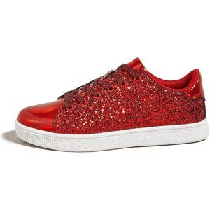 Brand New Women Red Glitter Sneakers Lace Up Thermoplastic Elastomers Shoes